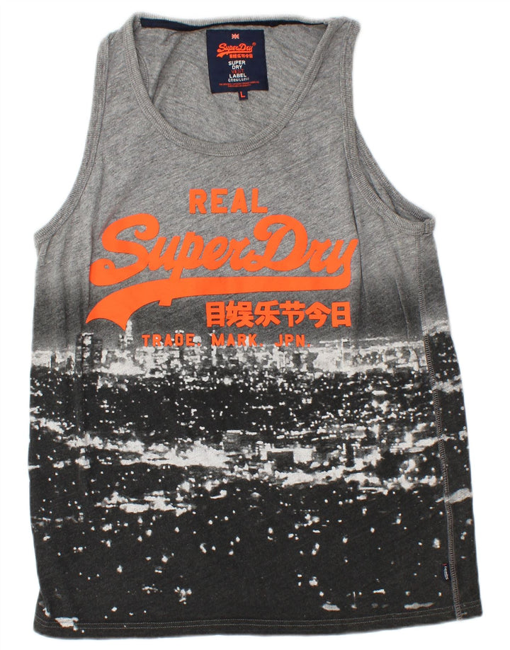 SUPERDRY Hombre Camiseta sin mangas con gráfico Large Grey Colourblock