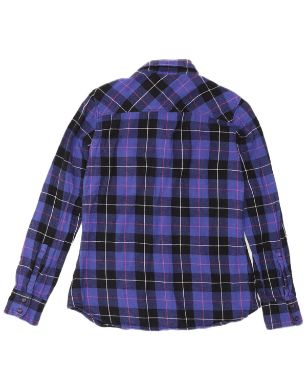 Eddie Bauer Camisa de franela para mujer UK 10 Small Purple Check Cotton