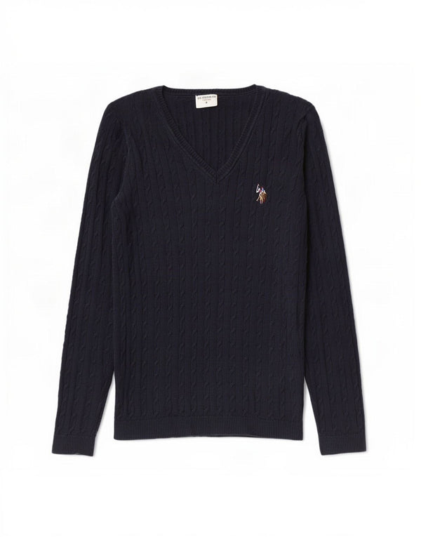 Asociación de Polo de EE. UU. Jersey con cuello en V para mujer UK 8 Small Azul marino Algodón