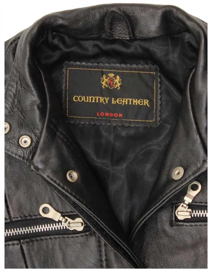 VINTAGE Abrigo de cuero para mujer Reino Unido 8 Pequeño cuero negro