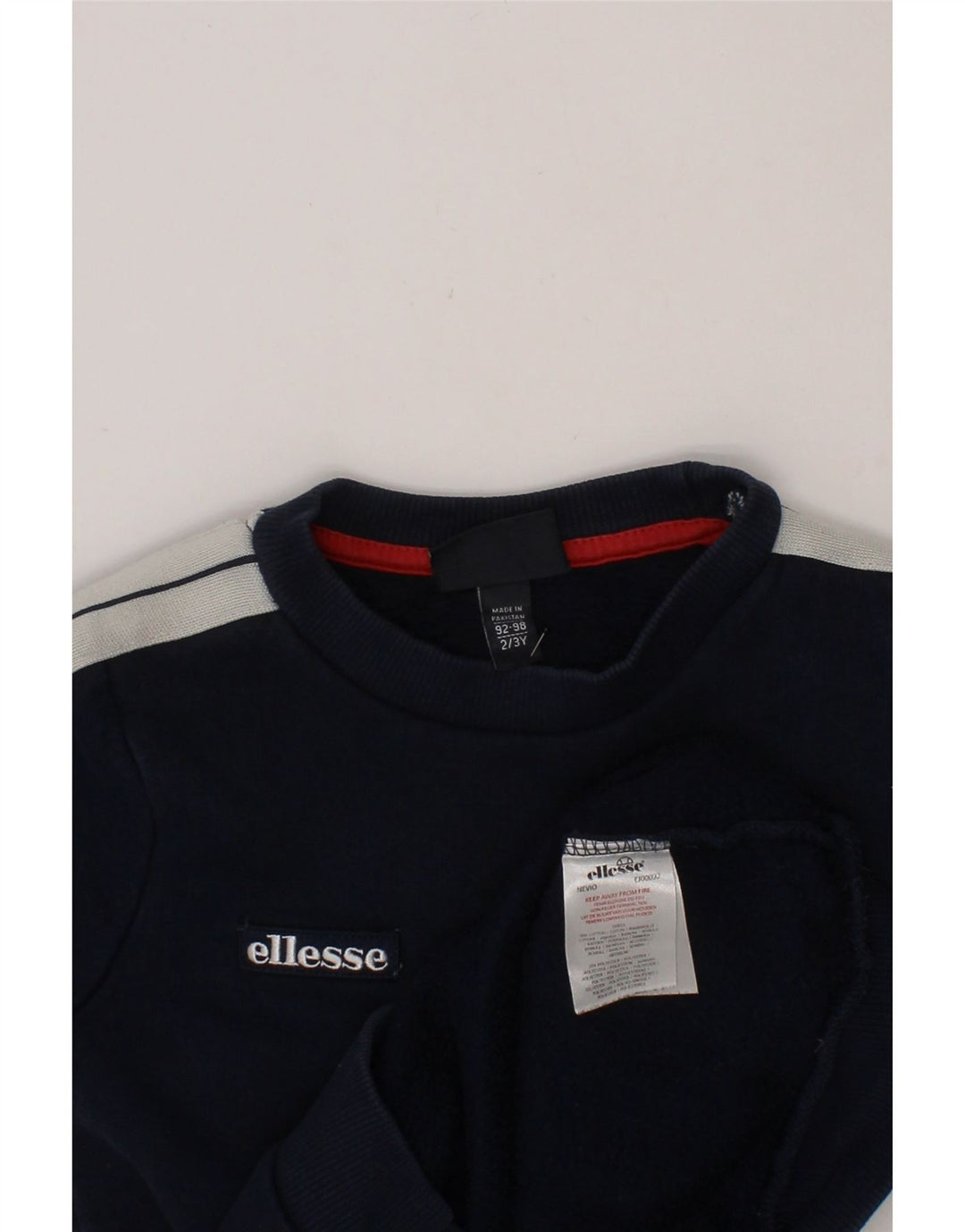 ELLESSE Boys Sweatshirt Jumper 2-3 Years Navy Blue Colourblock Cotton Vintage Ellesse and Second-Hand Ellesse from Messina Hembry 
