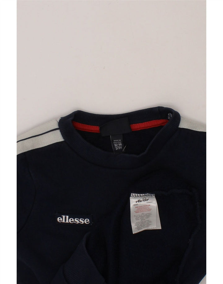 ELLESSE Boys Sweatshirt Jumper 2-3 Years Navy Blue Colourblock Cotton Vintage Ellesse and Second-Hand Ellesse from Messina Hembry 