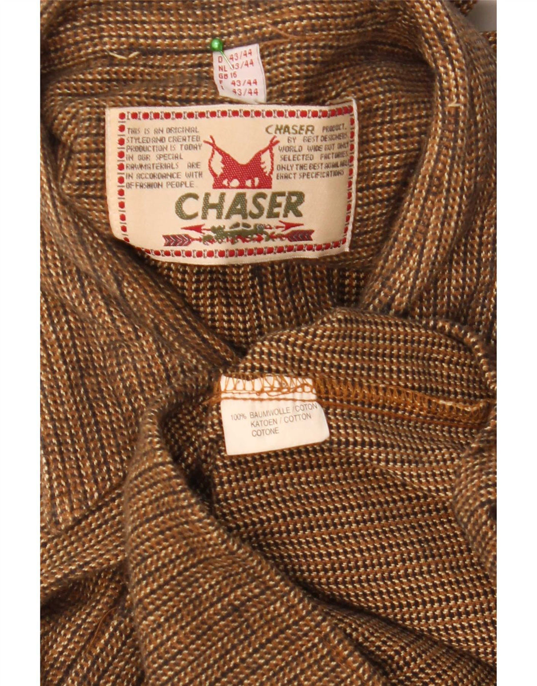 Chaser Camisa de franela para hombre Talla 16 Algodón a rayas marrón grande