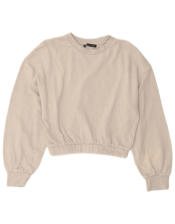 Zara Mujer Crop Sudadera Jumper UK 10 Small Gris Algodón