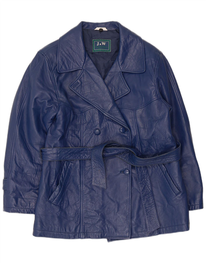 Vintage mujer chaqueta de cuero de doble pecho Reino Unido 12 azul marino medio