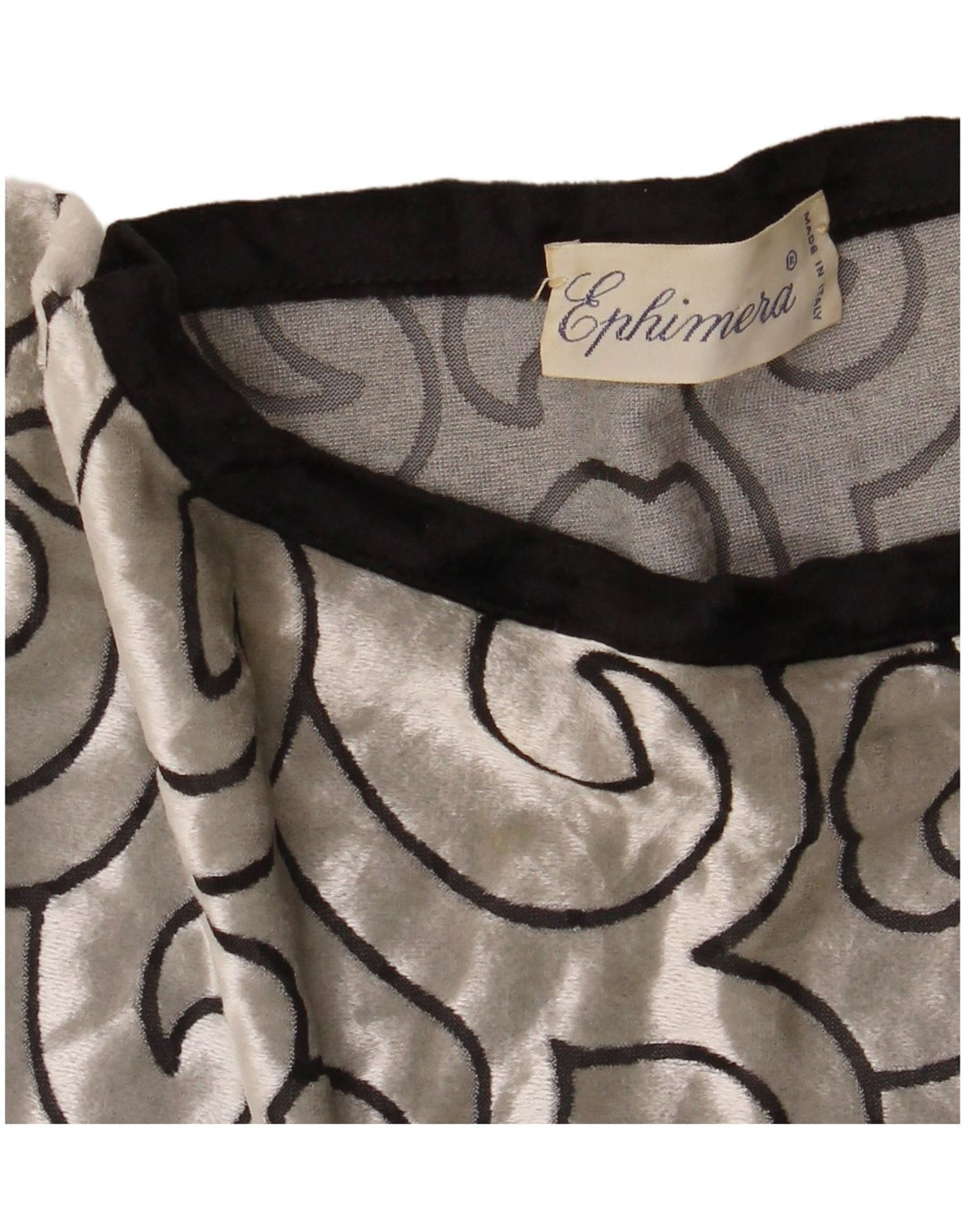 VINTAGE Mujer Batwing Velvet Túnica Top Reino Unido 22 3XL Viscosa Geométrica Plata