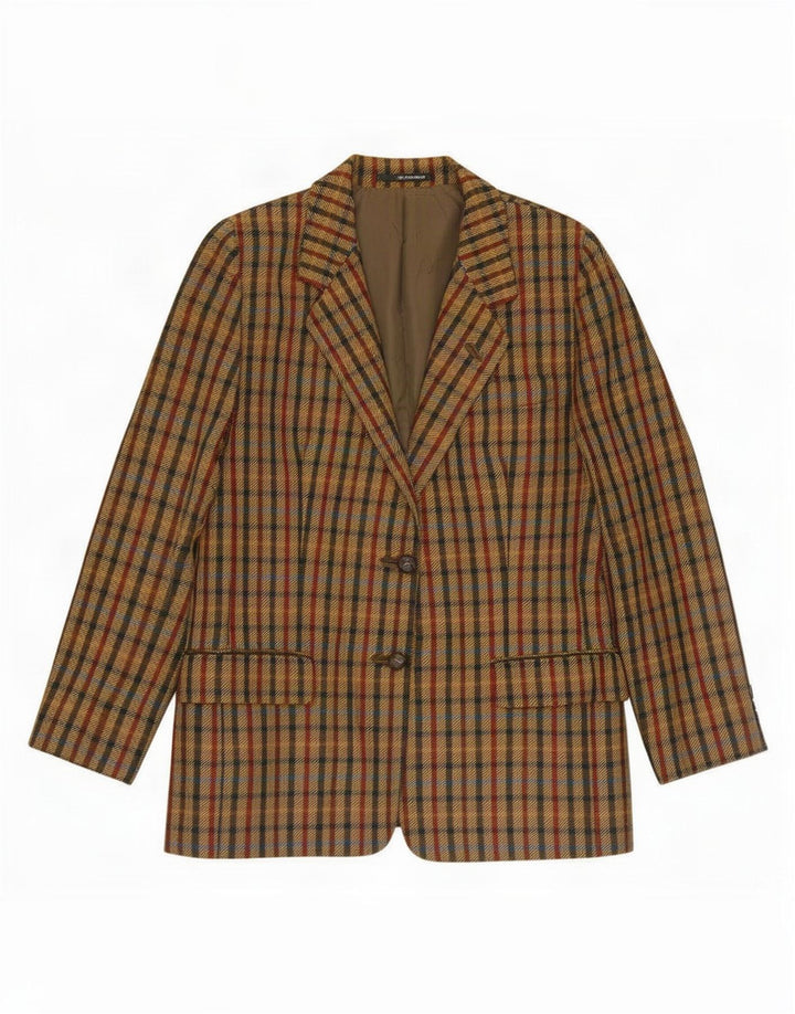 DAKS Chaqueta tipo blazer de 2 botones para mujer UK 40 Large Khaki Gingham Wool