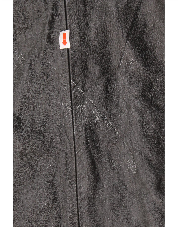VINTAGE Abrigo de cuero para mujer Reino Unido 10 Pequeño cuero negro
