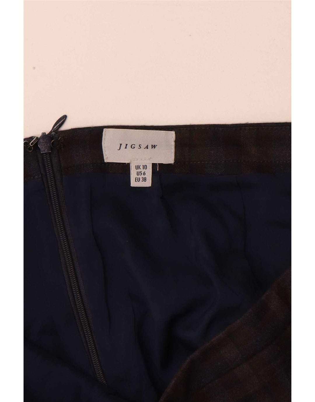Falda lápiz para mujer Jigsaw UK 10 Small W28 Marrón Check Poliéster