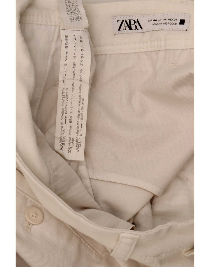 Zara Mens Slim Chino Pantalones EU 44 Large W34 L30 Poliéster Blanco