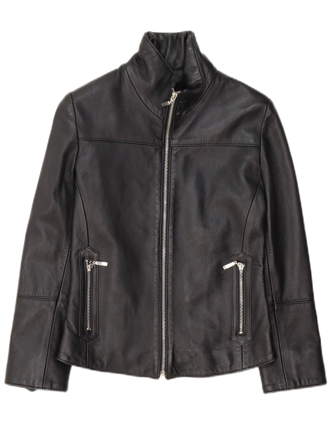 Vintage mujer chaqueta de cuero Reino Unido 10 pequeño cuero negro