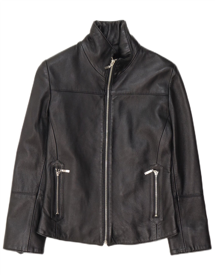 Vintage mujer chaqueta de cuero Reino Unido 10 pequeño cuero negro