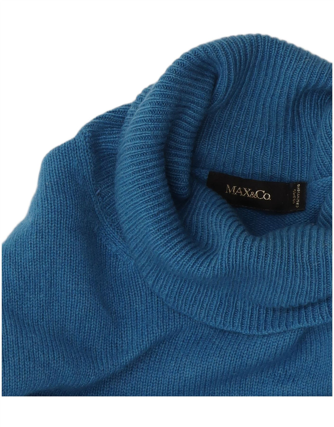 Max & Co. Suéter tipo jersey con cuello vuelto para mujer Reino Unido 42 Cachemira azul medio