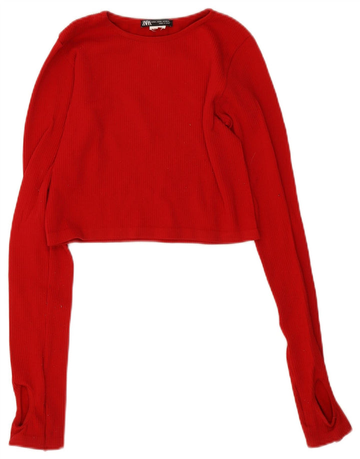 Zara Top corto de manga larga para mujer UK 40 Medium Rojo