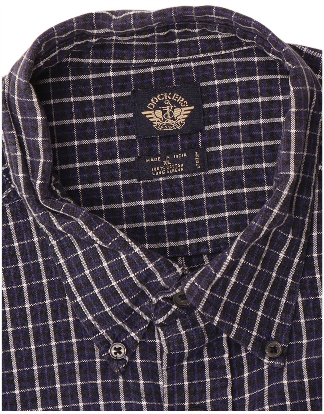 DOCKERS Camisa de Franela Hombre XL Azul Marino Cuadros Algodón