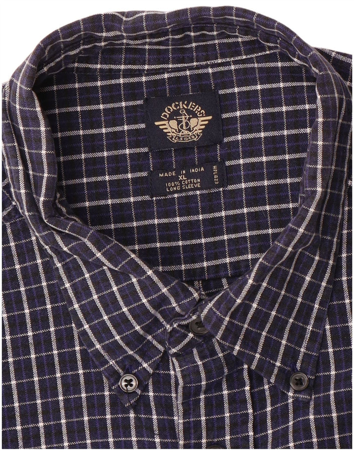 DOCKERS Camisa de Franela Hombre XL Azul Marino Cuadros Algodón