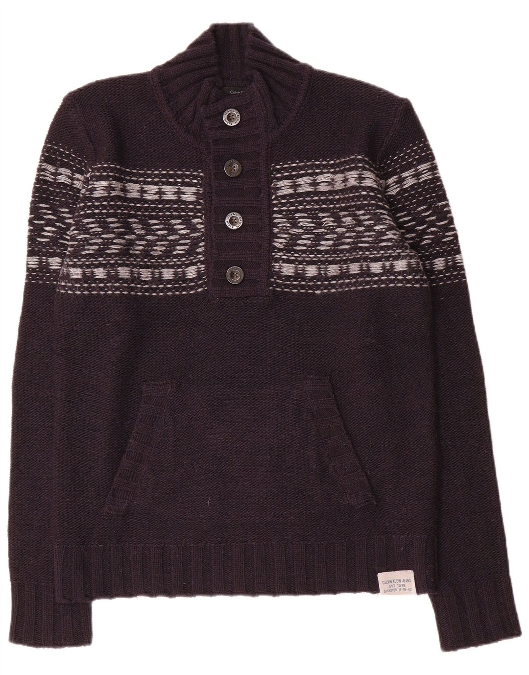 Calvin Klein Jeans Hombre Botón Cuello Jersey Suéter Medio Azul Marino