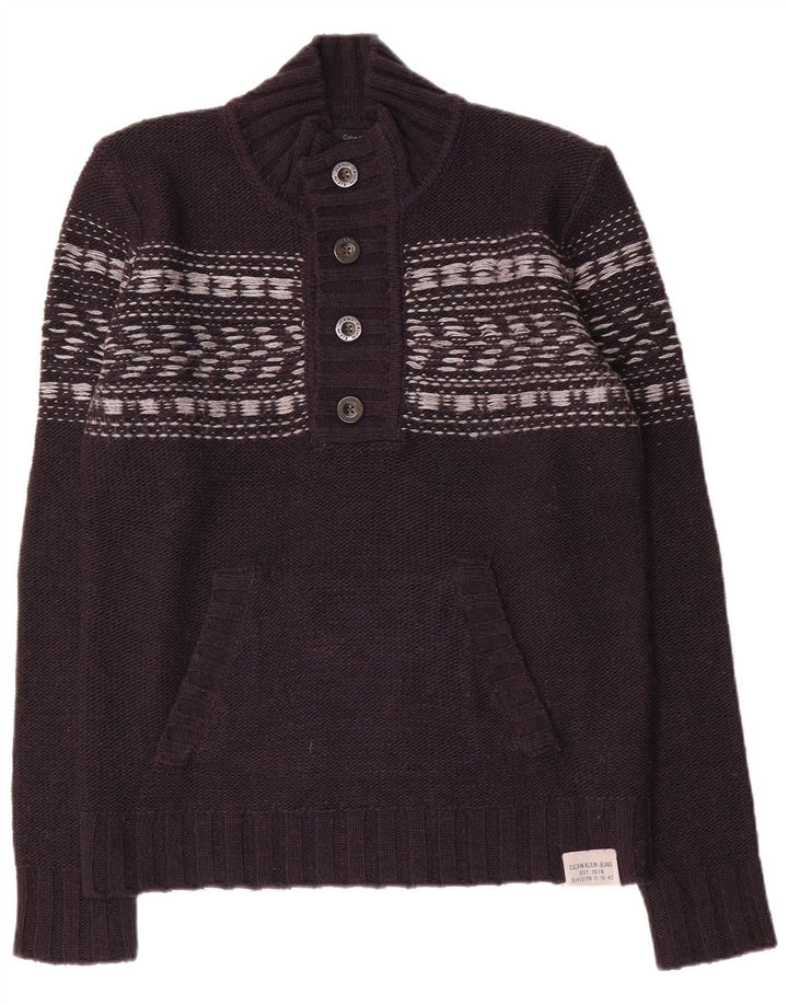 Calvin Klein Jeans Hombre Botón Cuello Jersey Suéter Medio Azul Marino