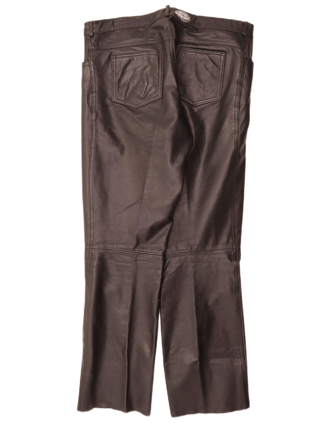 Pantalones de cuero rectos vintage para hombre W34 L32 Negro