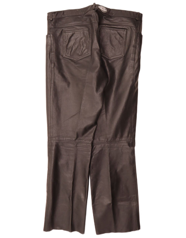 Pantalones de cuero rectos vintage para hombre W34 L32 Negro