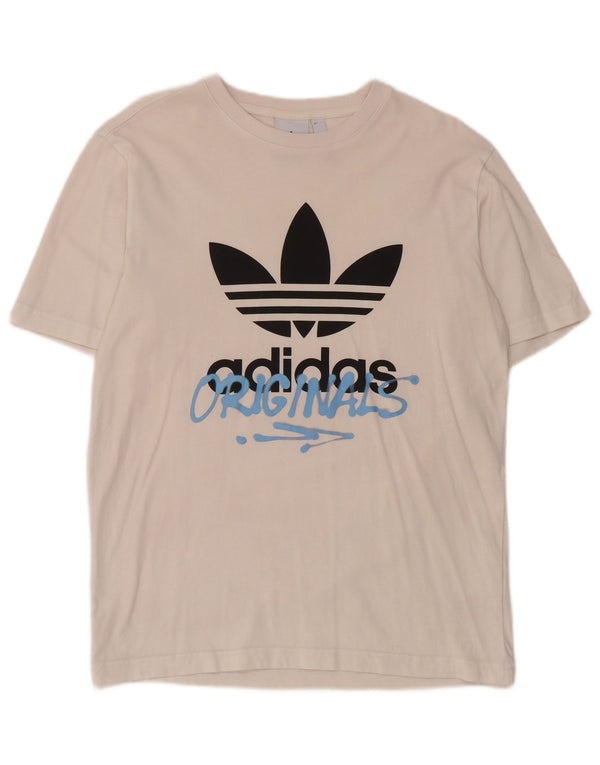 Adidas - Camiseta gráfica para hombre, talla pequeña, algodón blanco