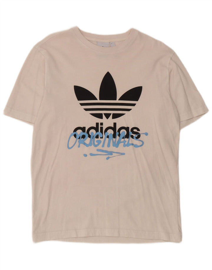Adidas - Camiseta gráfica para hombre, talla pequeña, algodón blanco