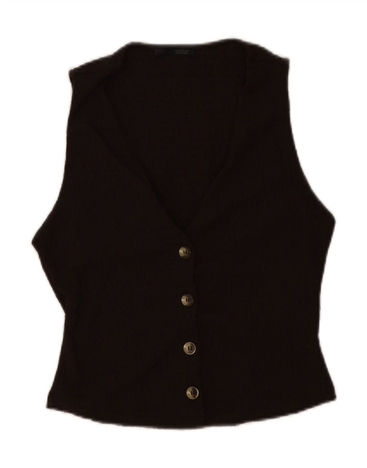 Chaleco ZARA Mujer UK 8 Small Marrón Poliéster