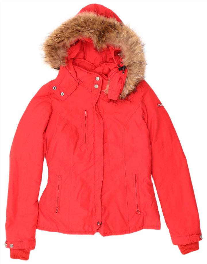 Woolrich Chaqueta acolchada con capucha para mujer UK 10 Small Red Cotton