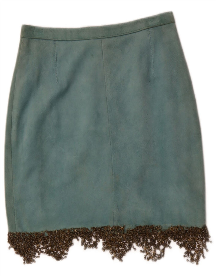 Falda de ante vintage para mujer W26 cuero azul pequeño