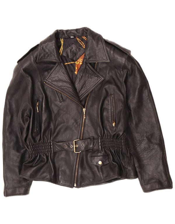 Vintage mujer cuero biker chaqueta EU 40 medio negro
