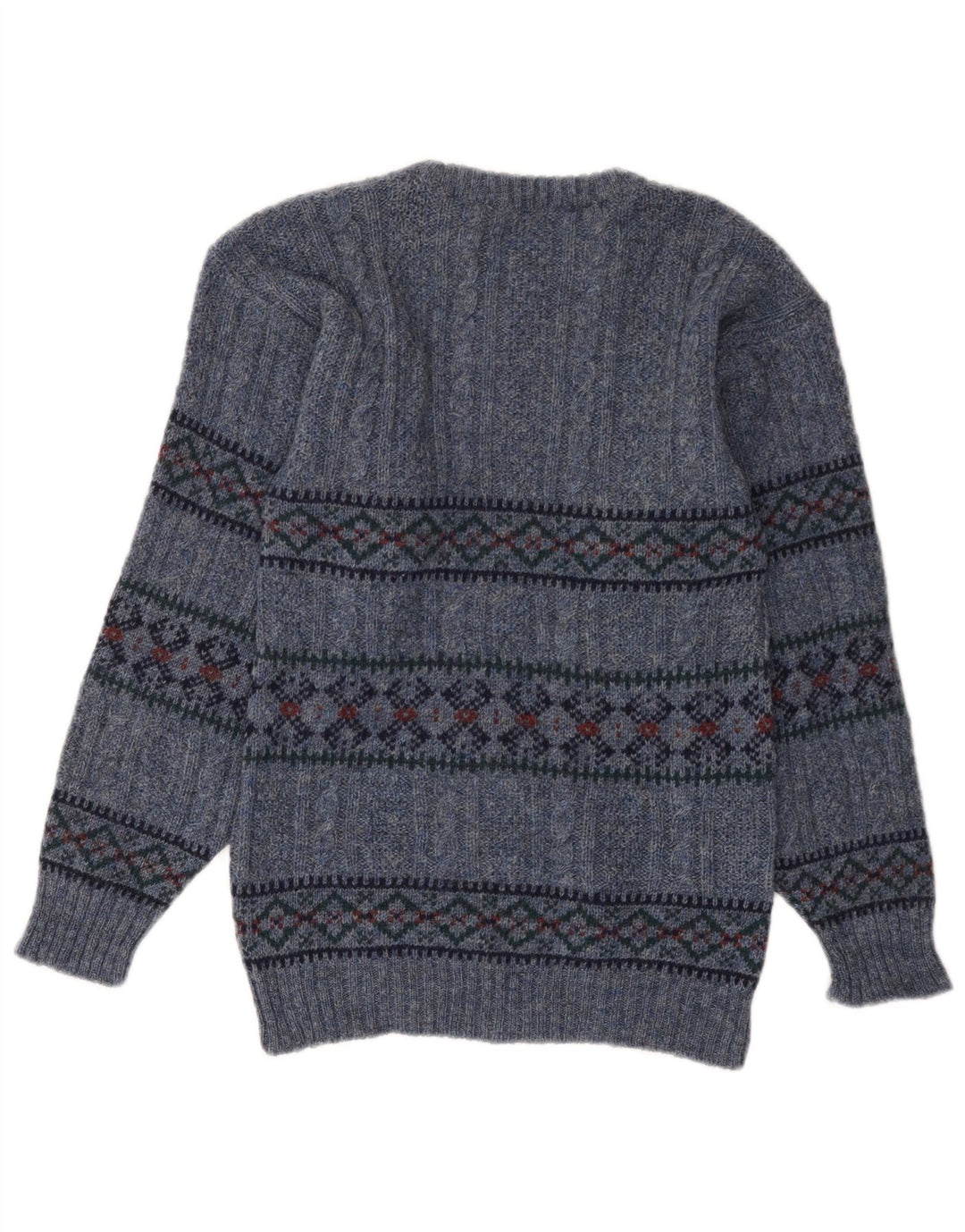 VINTAGE Mujer Crew Neck Jumper Suéter Reino Unido 10 Pequeño Azul Fair Isle