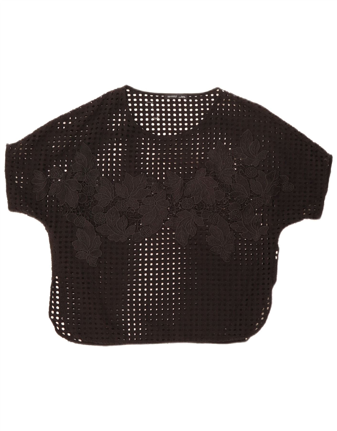 Zara Mujer Blusa Transparente Top Reino Unido 44 Medio Negro Floral