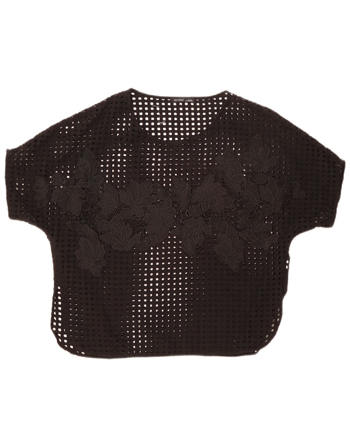 Zara Mujer Blusa Transparente Top Reino Unido 44 Medio Negro Floral