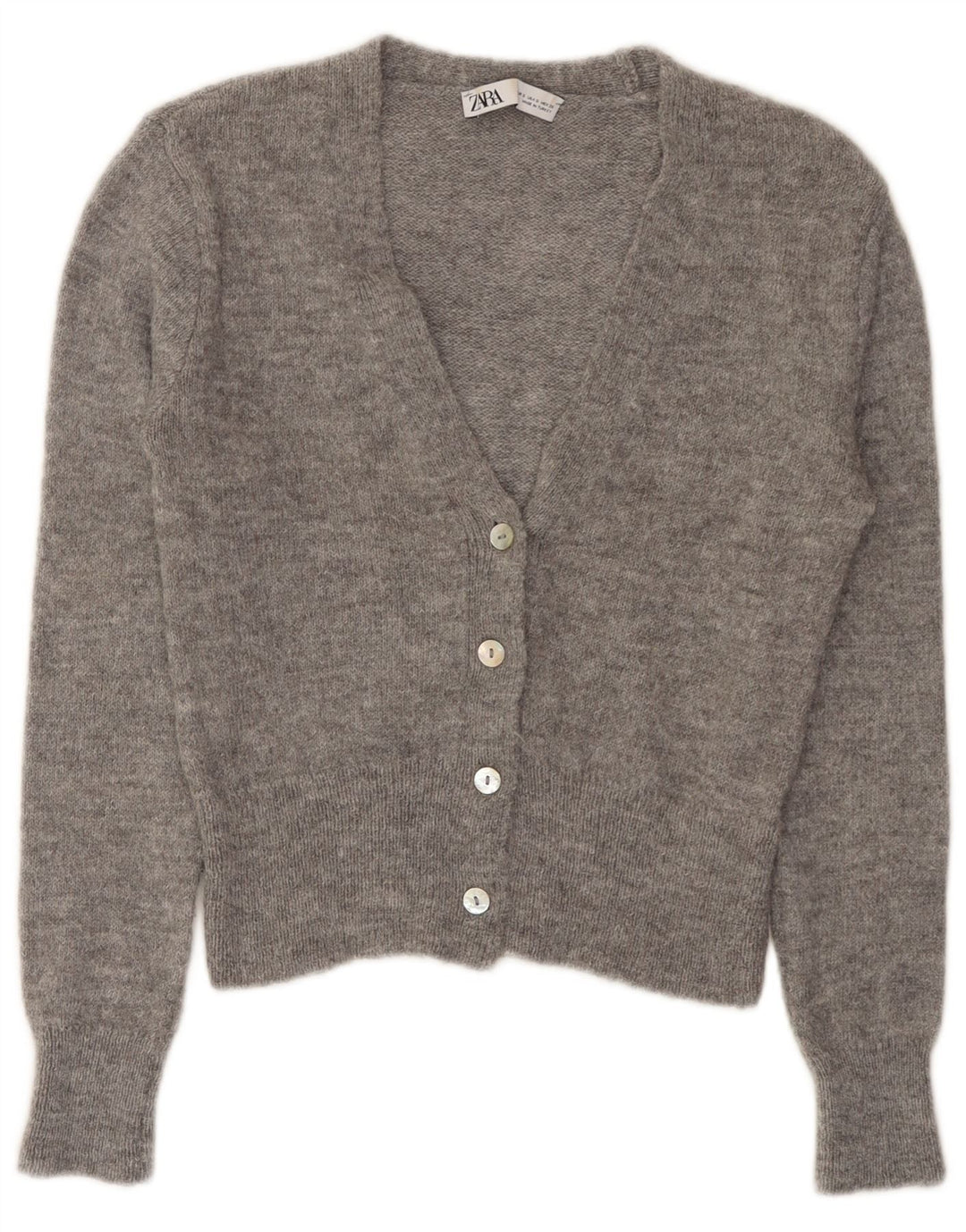 ZARA Mujer Crop Cardigan Suéter UK 10 Small Gris Acrílico