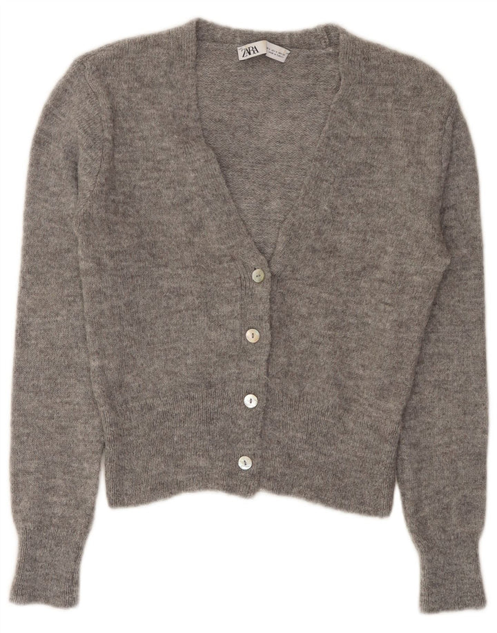 ZARA Mujer Crop Cardigan Suéter UK 10 Small Gris Acrílico