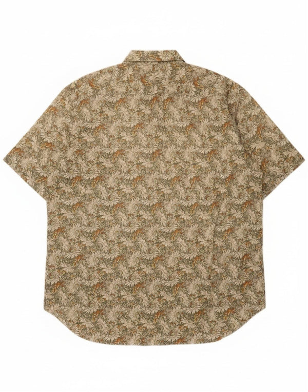 Vintage hombres camisa de manga corta tamaño 44 17 1/2 XL algodón floral verde