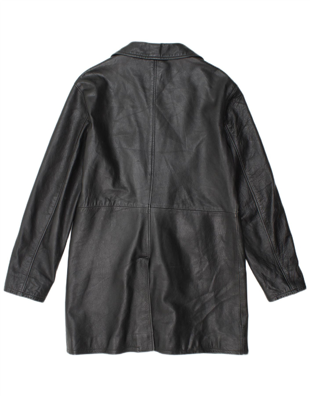 VINTAGE Abrigo de cuero para mujer Reino Unido 18 XL Cuero negro