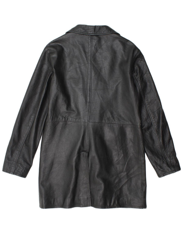 VINTAGE Abrigo de cuero para mujer Reino Unido 18 XL Cuero negro