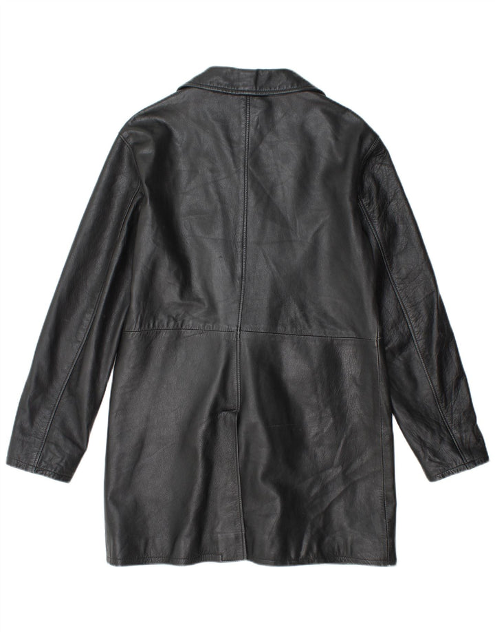 VINTAGE Abrigo de cuero para mujer Reino Unido 18 XL Cuero negro