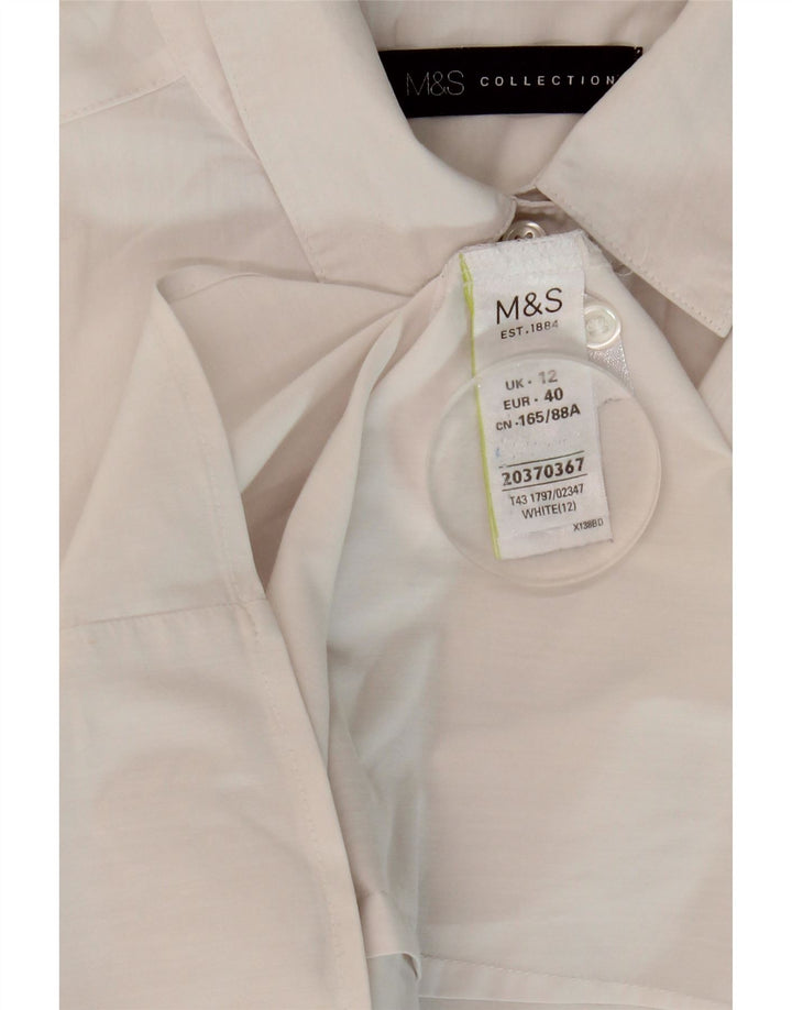 Marks & Spencer Camisa de manga corta para mujer UK 12 Medium White Cotton