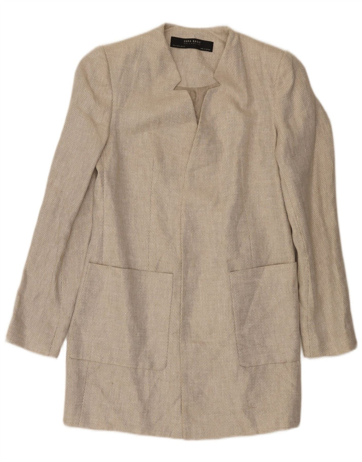 Zara Mujer Abrigo Abierto UK 42 Lino Medio Beige