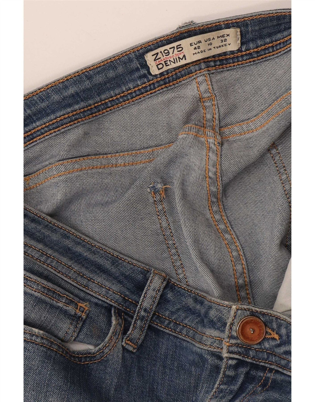 Zara Jeans rectos desgastados para mujer EU 42 Large W32 L26 Azul