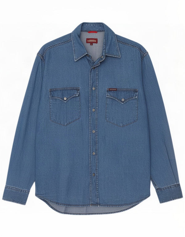 Camisa vaquera Carrera para hombre Algodón azul medio
