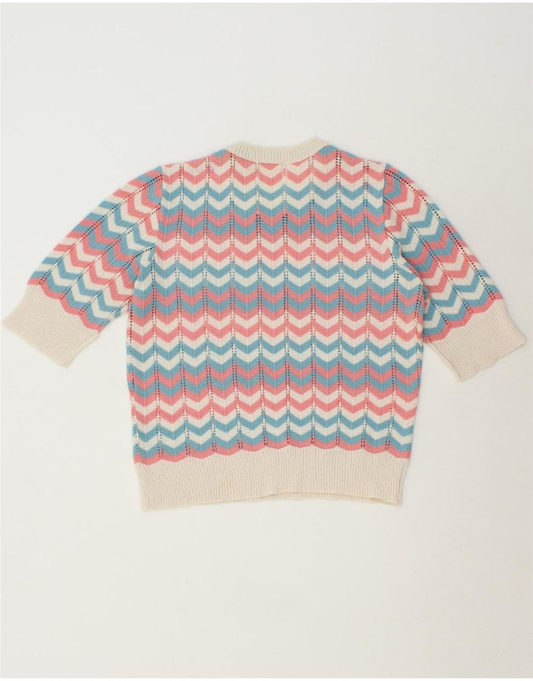 VINTAGE Mujer Barco Cuello Jersey Suéter Reino Unido 12 Chevron Multicolor Medio