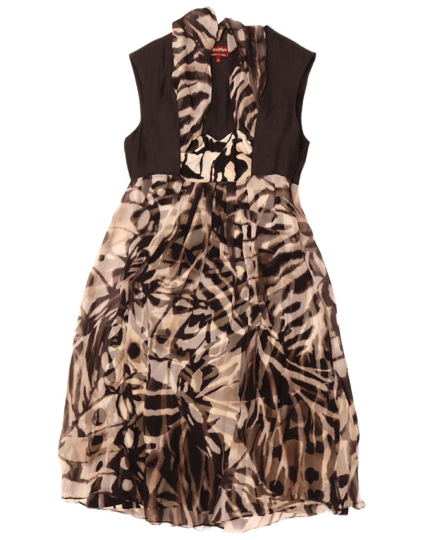 Max Mara Vestido acampanado sin mangas para mujer UK 42 Mediano Estampado animal negro