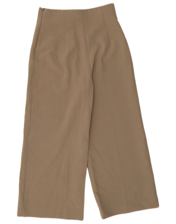 Zara Mujer Pantalones Cortos De Cintura Alta Y Pierna Ancha Medio W28 L25 Beige