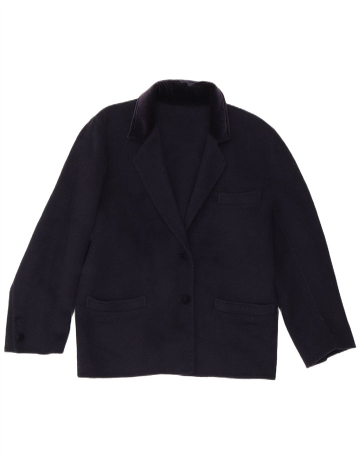 VINTAGE Womens 2 Button Blazer Jacket IT 47 Large Navy Blue Wool