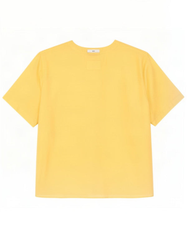Vintage mujer camisa de manga corta blusa Reino Unido 16 amarillo grande