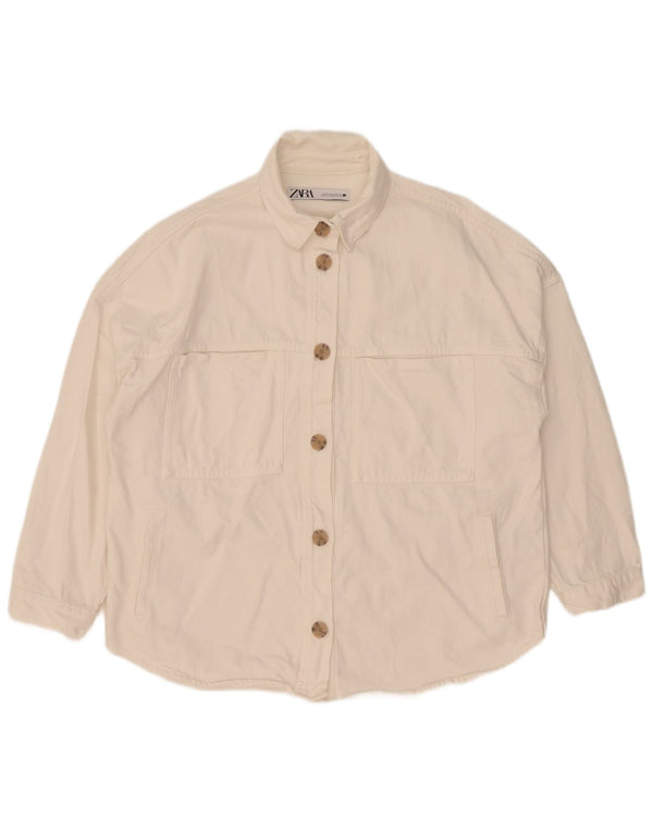 Zara Mujer Chaqueta Vaquera Extragrande UK 40 Mediana Algodón Blanco