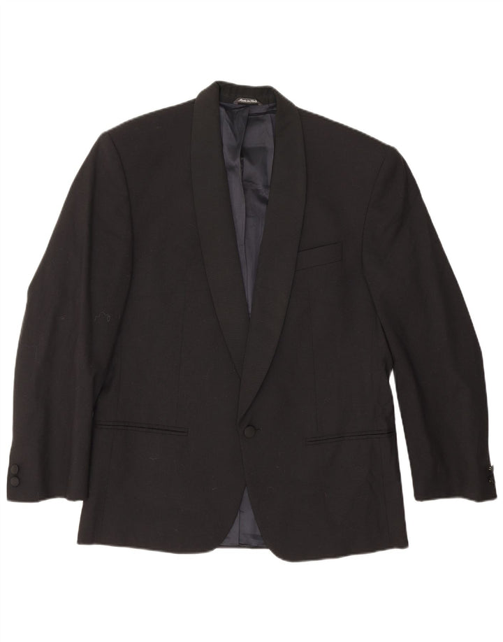 Vintage Hombre 1 Botón Blazer Chaqueta IT 48 Medio Negro Virgen Lana Clásico
